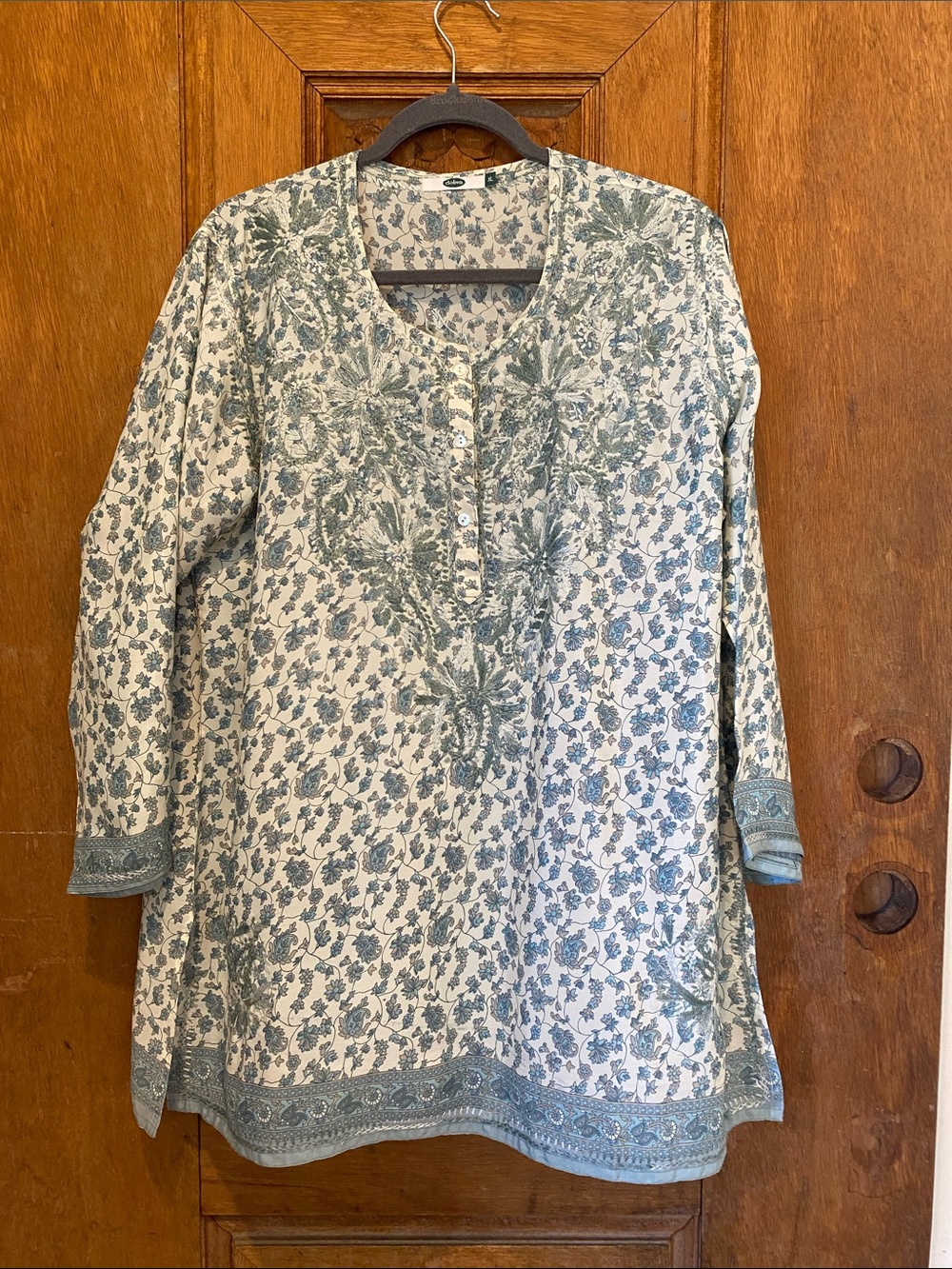 Dolma embroidered tunic blouse blues grays XL